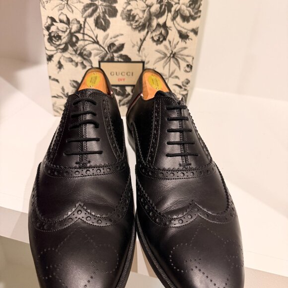 GUCCI Sylvie Web brogue leather Oxford Dress shoes Black 8.5/9 Excellent